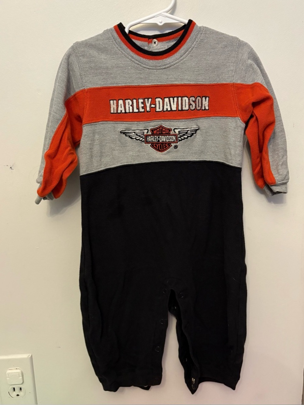 Y2K Harley-Davidson Kids Orange & Black One-Piece Romper